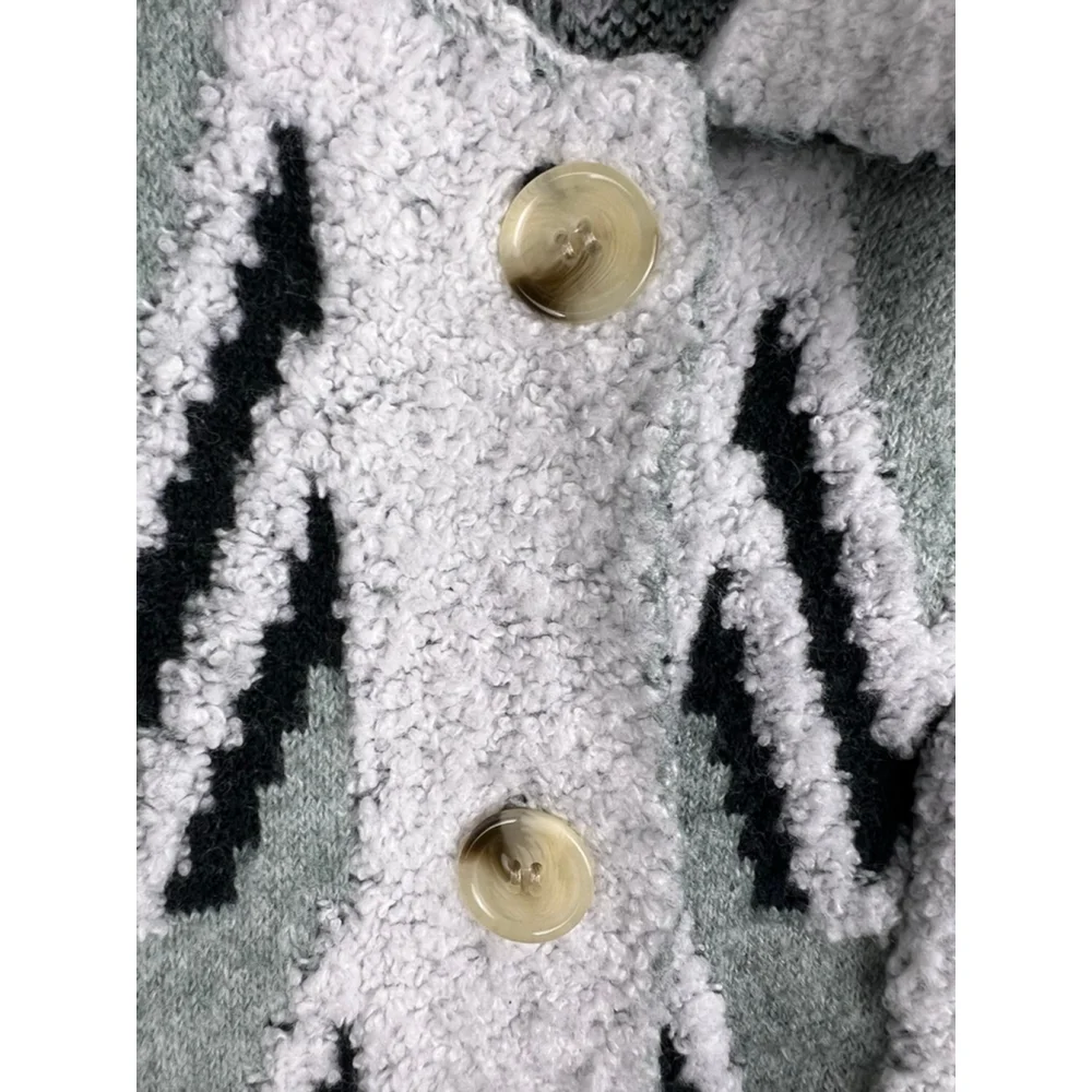 Saturday Sunday by Anthropologie Chevron Boucle Knit Cardigan Jacket Size Large - Picture 6 of 9